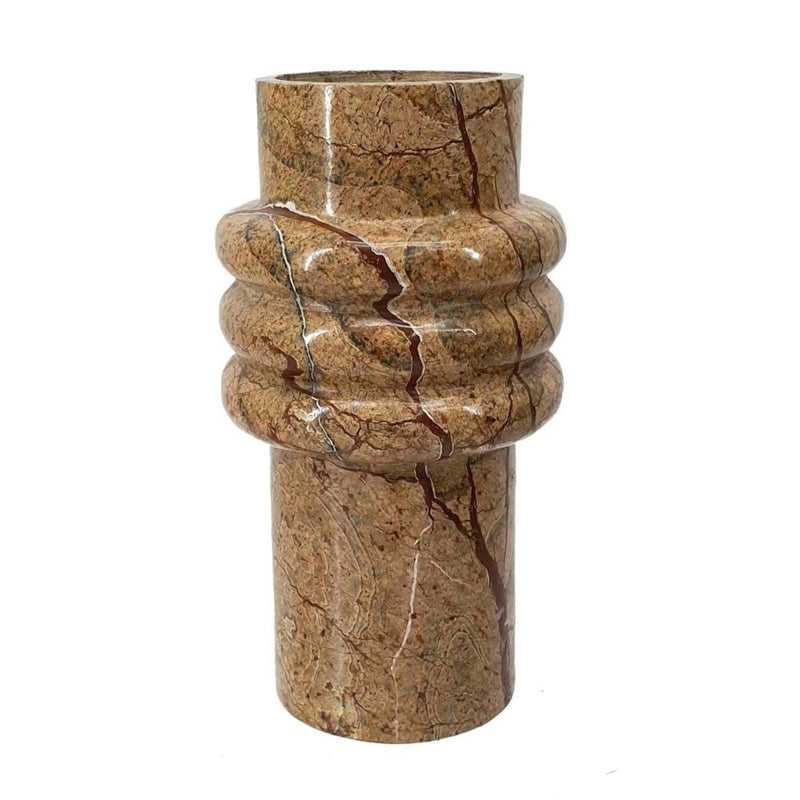 Genuine Marble Ridged Table Vase - Brown
