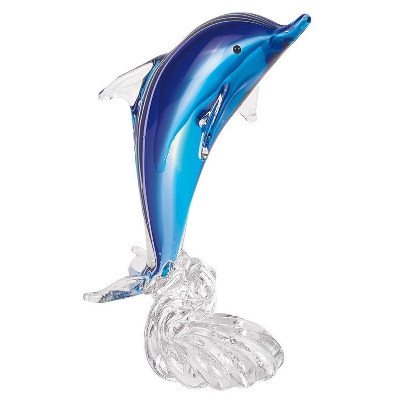 Murano Dolphin Figurine Tabletop Sculpture (390104) - Blue