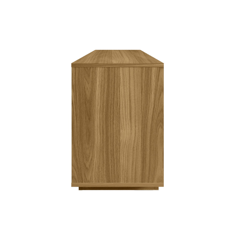 Carved Geometric Wood Enclosed Open Storage TV Stand - Oak / White