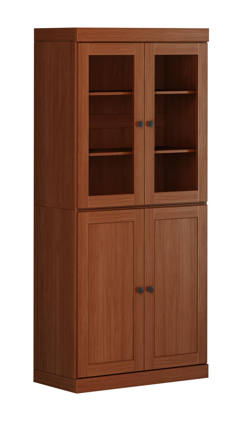 Solid Wood Adjustable Six Tier Library Bookcase With Four Doors (751506) - Coffee