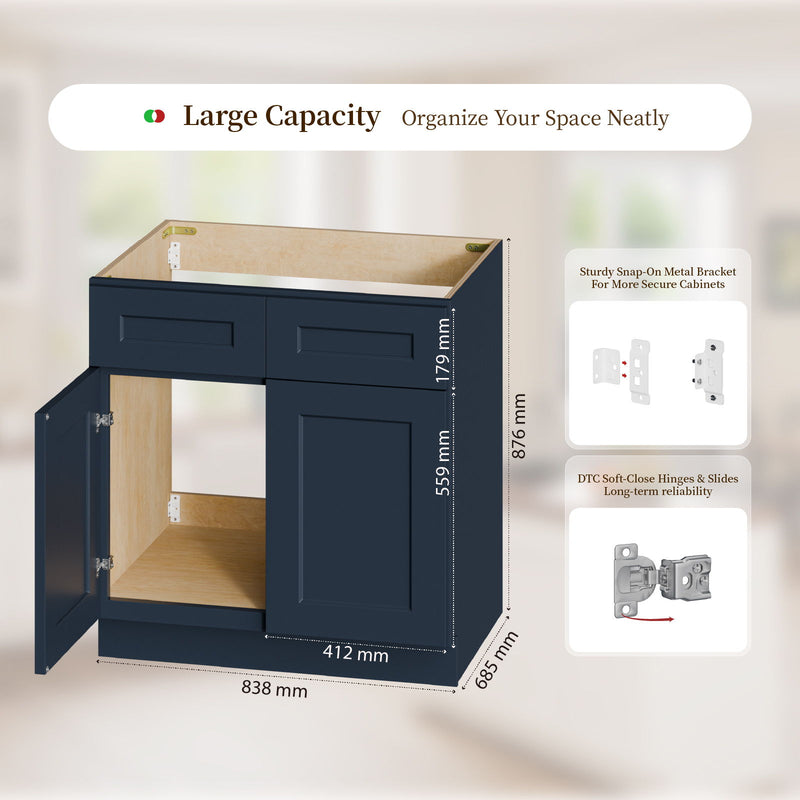 Shaker Base Cabinet With Soft-Close Drawer & Double Doors, Adjustable Shelf
