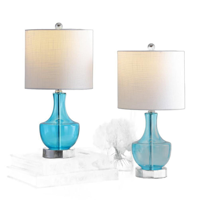 Gourd Bedside Lamps With Drum Shades (Set of 2) - Turquoise / White