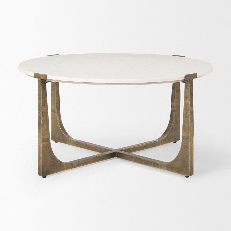 Round Frame Coffee Table - White / Gold / Stone