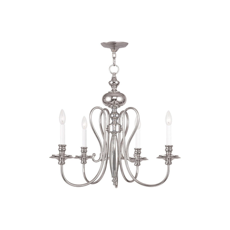 22" Five Light Metal Dimmable Chandelier With Shades - Nickel / Pearl Silver