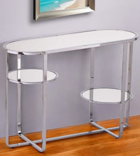 Load image into Gallery viewer, Mirrored Glass Oval Cross Console Table With Shelves - Silver
