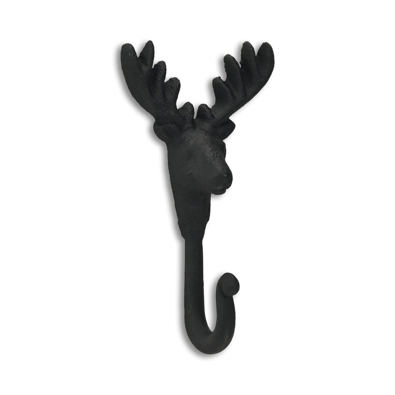 3" Cast Iron Deer Stag Wall Hook - Black