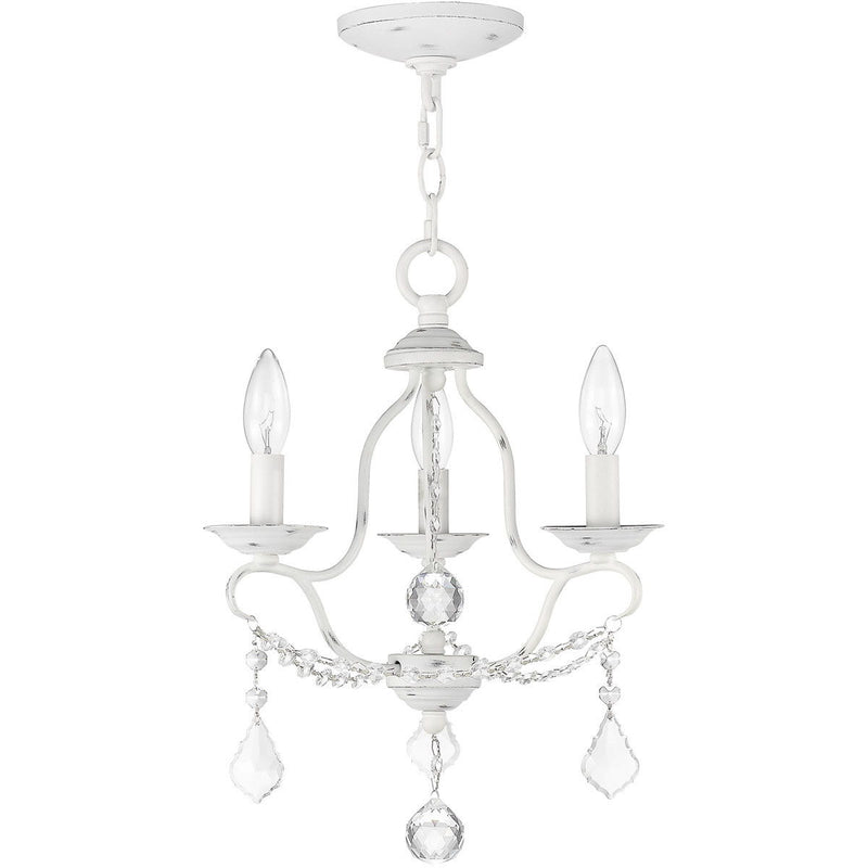 17" Three Light Dimmable Chandelier With Shades - Antiqued White