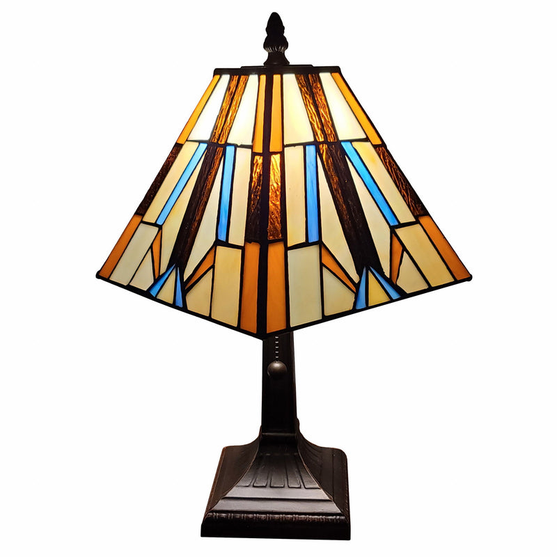 Metal Candlestick Table Lamp With Orange And Ivory Empire Shade - Dark Brown