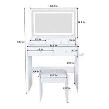 Load image into Gallery viewer, Modern Makeup Vanity Set With Power Outlet, Hair Dryer Holder, And Adjustable Lighting
