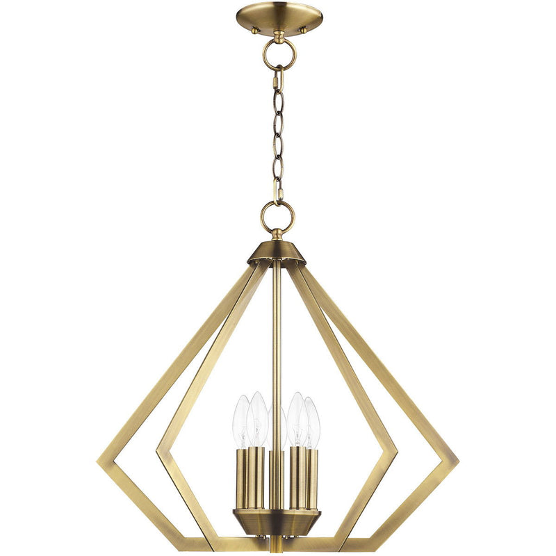 20" Five Light Dimmable Chandelier With Shades - Antiqued Brass