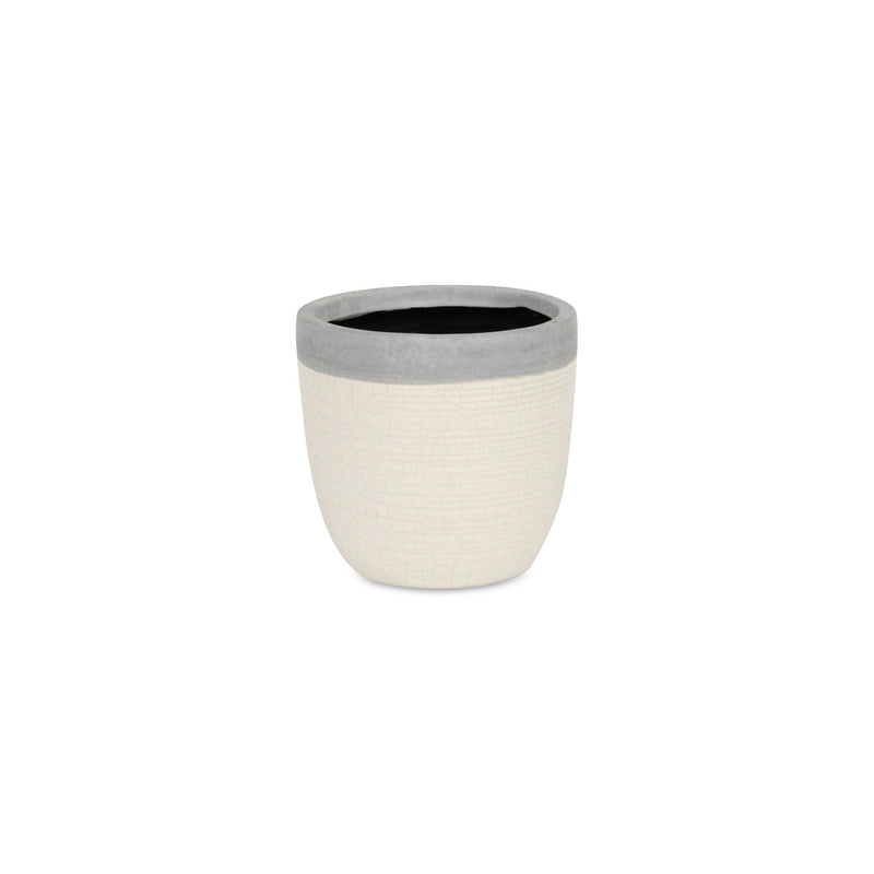 Crackle Round Pot Planter - Gray / Ivory