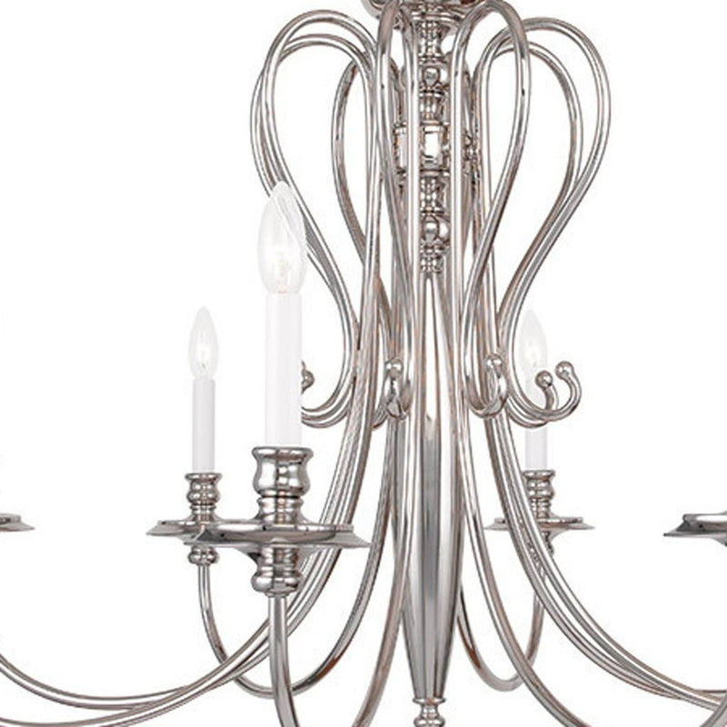 32" Eight Light Dimmable Chandelier With Shades - Nickel / Pearl Silver