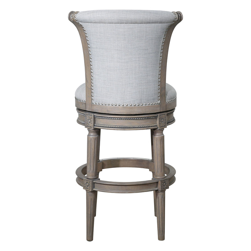 30" Solid Wood And Linen Bar Height Swivel Bar Chair - Champagne / Gray