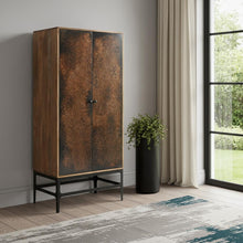 Load image into Gallery viewer, Distressed Solid Wood Frame Accent Cabinet With Two Doors - Copper / Black
