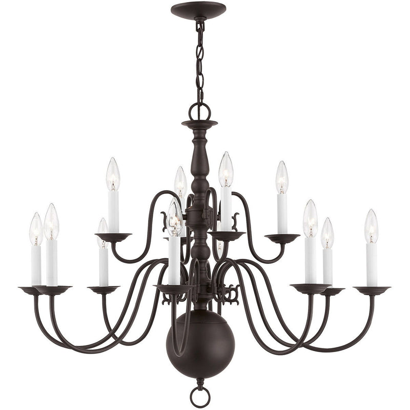 26" Twelve Light Dimmable Chandelier With Shades - Bronze