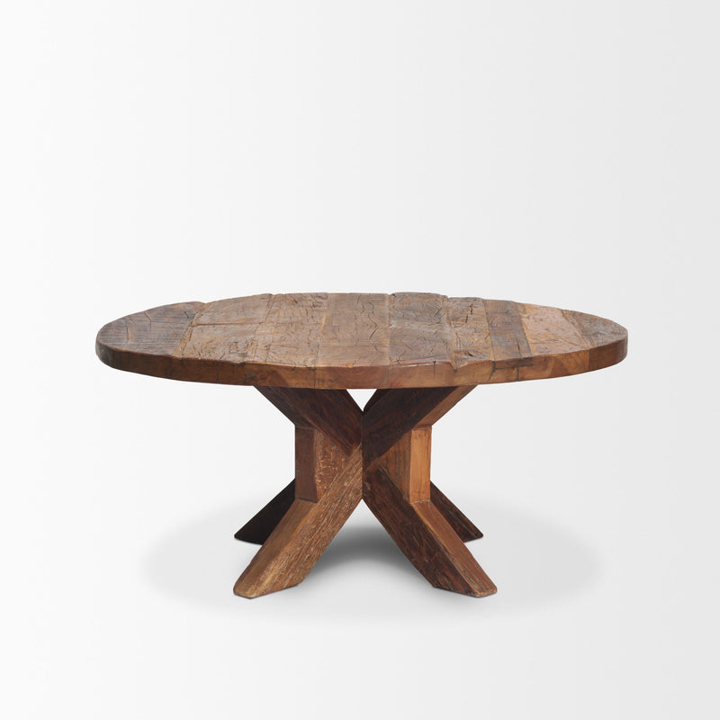 Reclaimed Round Cross Legs Coffee Table - Brown