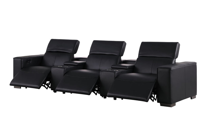 Top Grain Leather Reclining USB Sofa Storage - Black