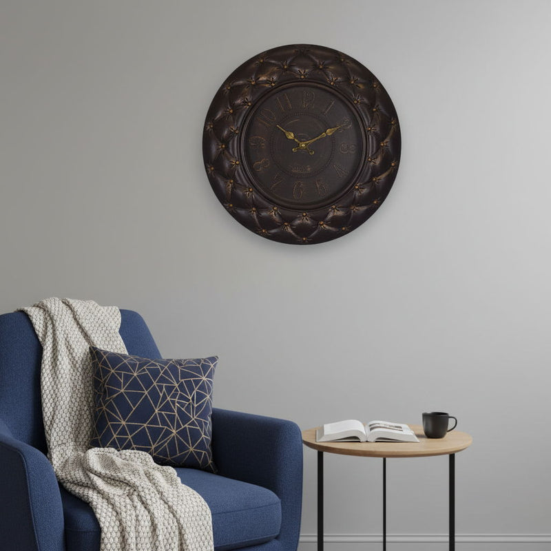 Heavy Duty Plastic Silent Analog Round Wall Clock - Brown / Gold