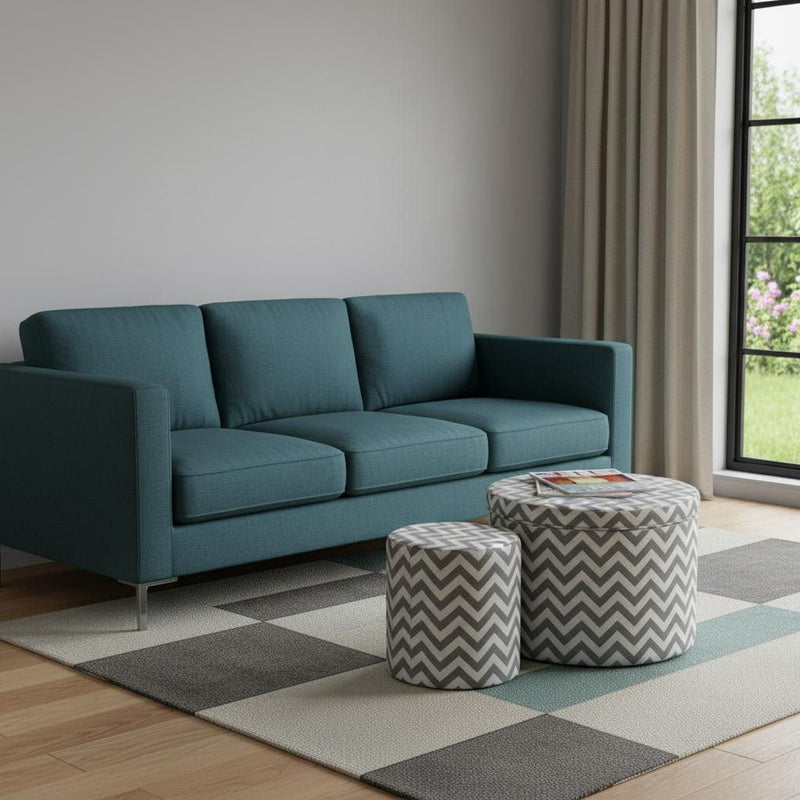Polyester Blend Round Geometric Footstool Ottoman - Gray