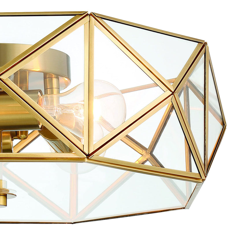 Unique Statement Four Light Metal Dimmable Flush Chandelier - Brass