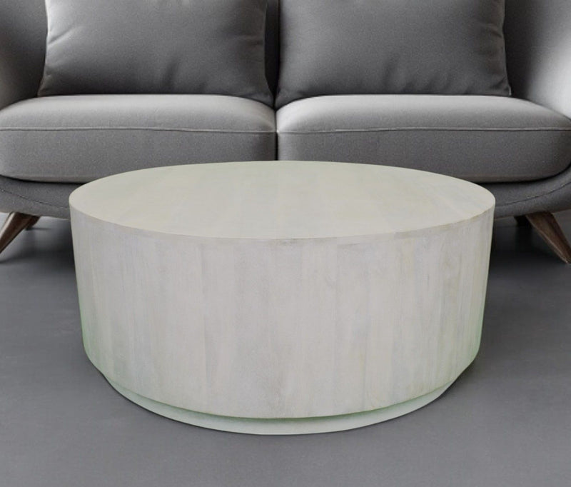Rustic Solid Wood Round Distressed Coffee Table - White