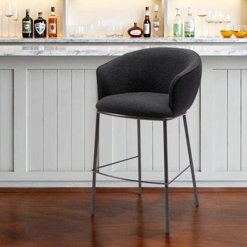 30" Shearling And Steel Bar Height Bar Chair - Black / Bronze