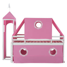 Load image into Gallery viewer, Twin Size Bunk Bed with Slide Pink Tent and Tower - Pink
