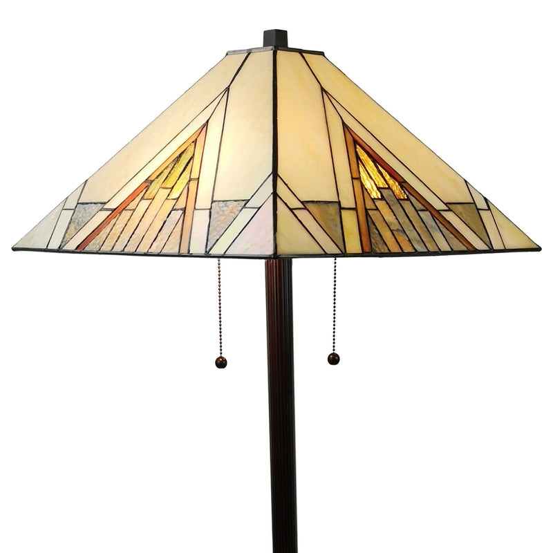 Two Light Beige And Brown Geometric Stained Glass Floor Lamp - Brown