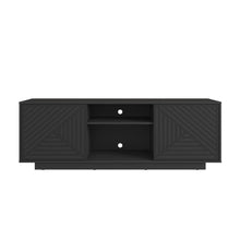 Load image into Gallery viewer, Ribbed Texture Wood Enclosed Open Storage TV Stand - Black
