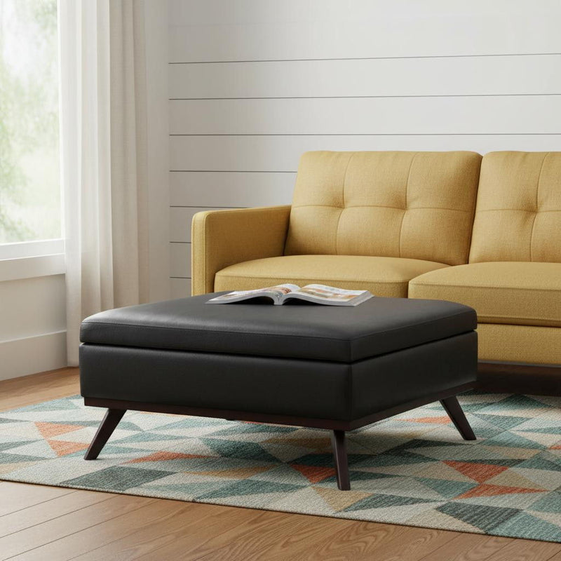 36" Leather Cocktail Ottoman With Storage - Black / Brown
