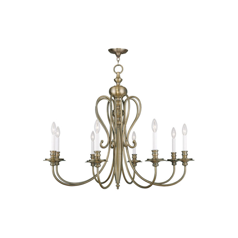 32" Eight Light Dimmable Chandelier With Shades - Antiqued Brass
