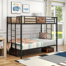 Load image into Gallery viewer, Bunk Bed Twin Over Twin Size Metal Bunk Bed with Ladder and Full-Length Guardrail, Metal Bunk Bed, Storage Space, No Box Spring Needed, Noise Free, Black
