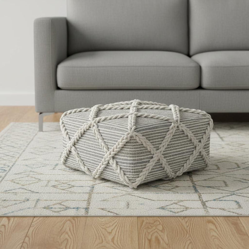 20" Wool Pouf Ottoman - Gray
