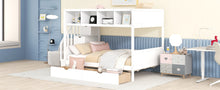 Load image into Gallery viewer, Twin over Full Bunk Bed with Shelfs, Storage Staircase and 2 Drawers, White
