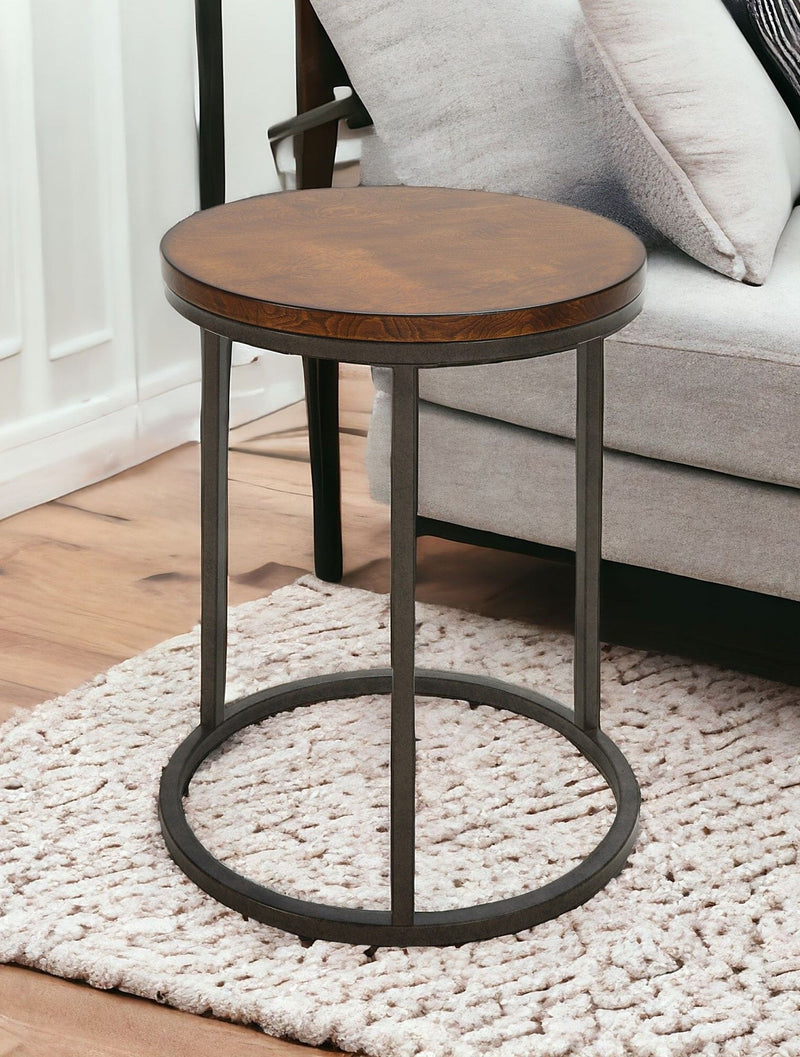 Wood And Iron Round End Table - Black And Wood Brown