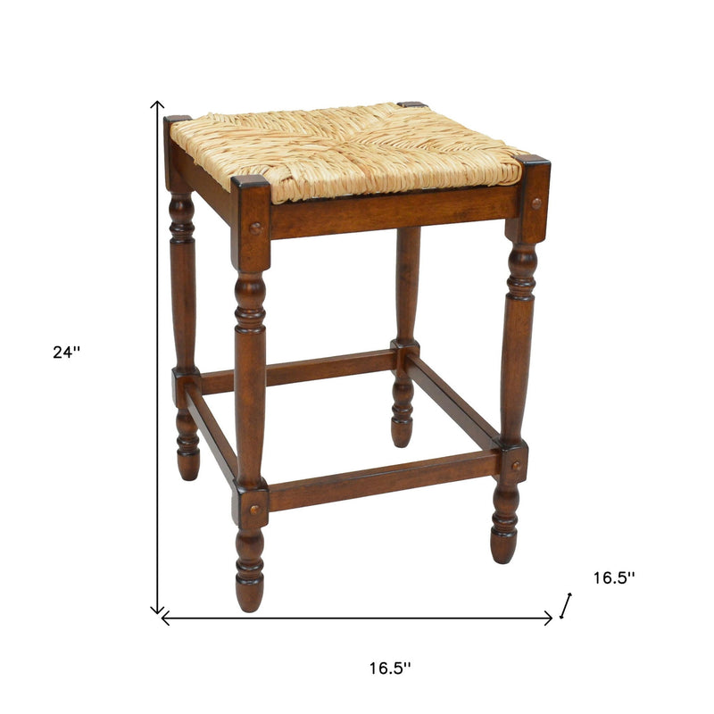 Solid Wood Backless Counter Height Bar Chair With Footrest 24" - Natural and Chestnut