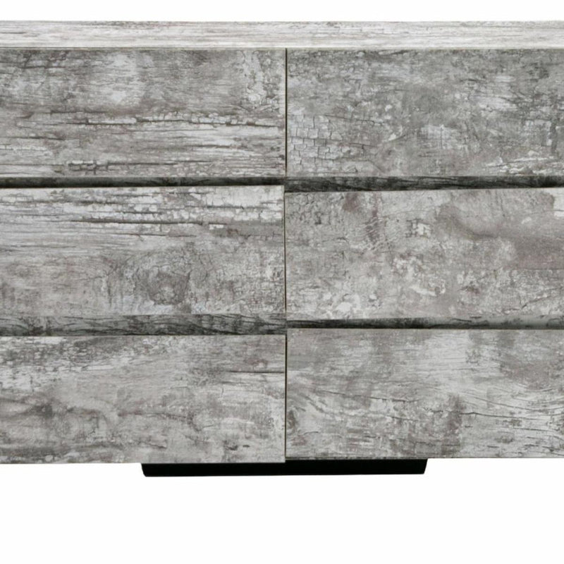 Wood Six Drawer Double Dresser - Gray