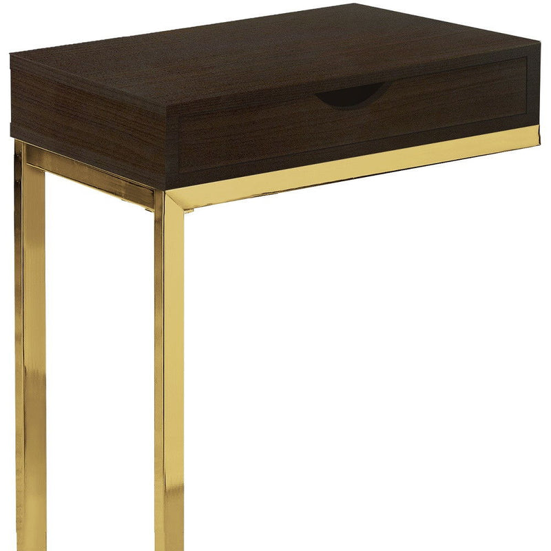 Laminated Drawer Accent Table - Cappuccino Finish And Gold
