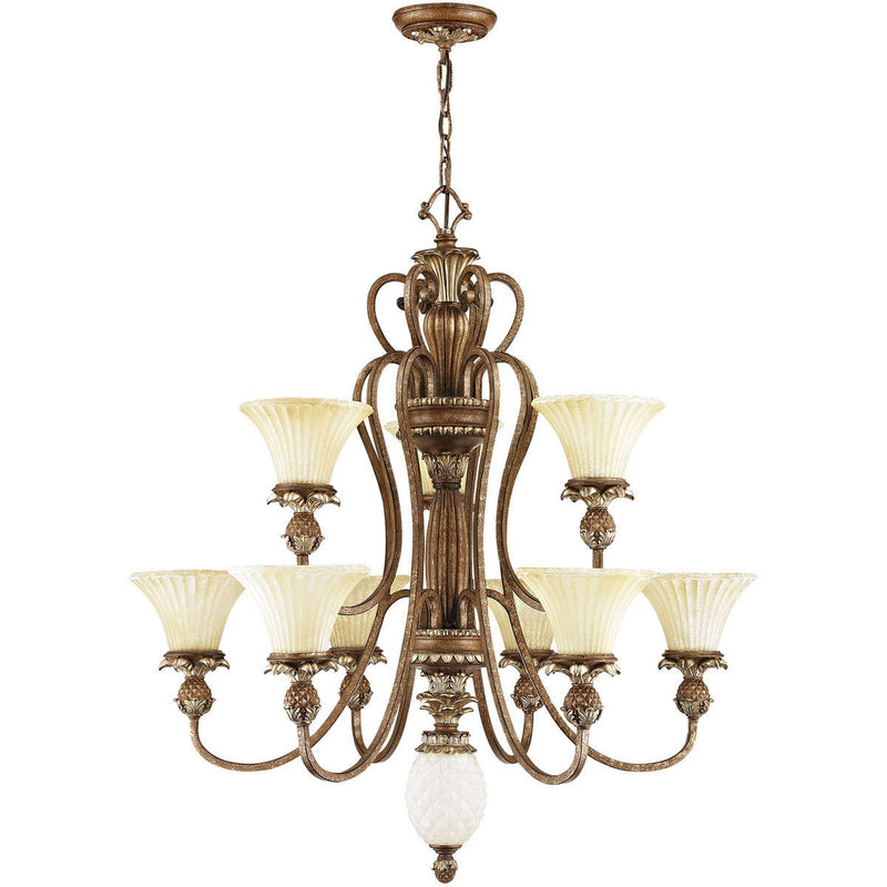 Ten Light Metal Dimmable Chandelier With Shades - Bronze