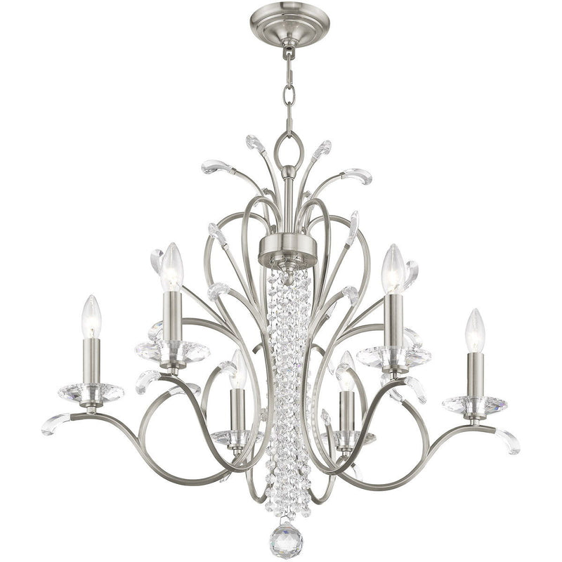 26" Six Light Dimmable Chandelier With Shades - Nickel