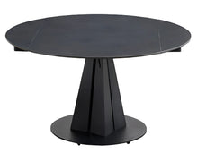 Load image into Gallery viewer, 51" Stone And Metal Self-Storing Leaf Pedestal Base Round Top Extendable Dining Table - Black
