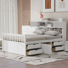 Load image into Gallery viewer, Captain Platform Bed Frame With Bookcase Headboard, 4 Drawers, Storage Shelves
