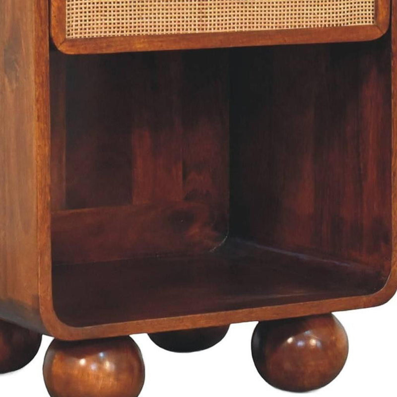 Solid Wood Cane Rattan One Drawer Nightstand - Chestnut