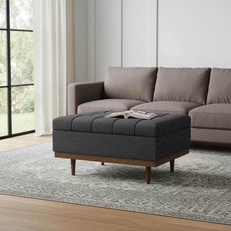 34" Upholstery Storage Ottoman - Walnut / Slate Gray