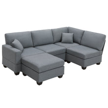 Load image into Gallery viewer, [VIDEO provided][New]89.8*60.2&quot; Modern Sectional Sofa,5-Seat Modular Couch Set with Convertible Ottoman,L-Shape Linen Fabric Corner Couch Set with 2 Pillows for Living Room,Apartment,Office, 3 Colors
