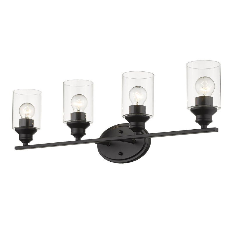 Four Light Wall Light With Clear Glass Shade - Matte Black