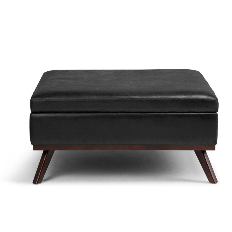 36" Leather Cocktail Ottoman With Storage - Black / Brown