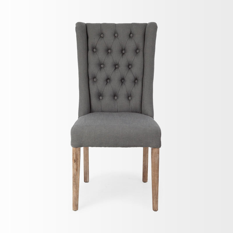 Tufted And Upholstered Linen Wing Back Dining Side Chair - Gray