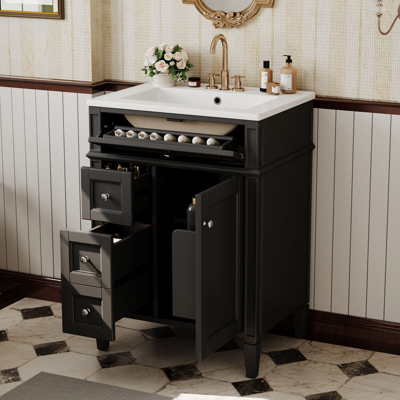 Bathroom Vanity With Top Sink, Storage Cabinet With 2 Drawers And Tip-Out Drawer