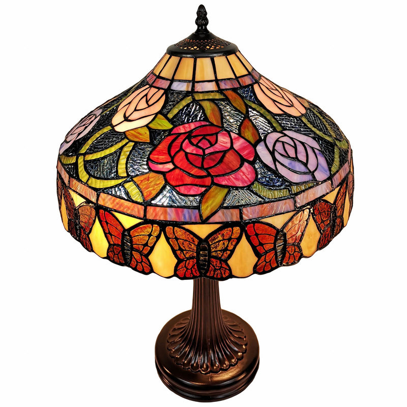 Metal Two Light Candlestick Table Lamp With Red And Black Shade - Dark Brown